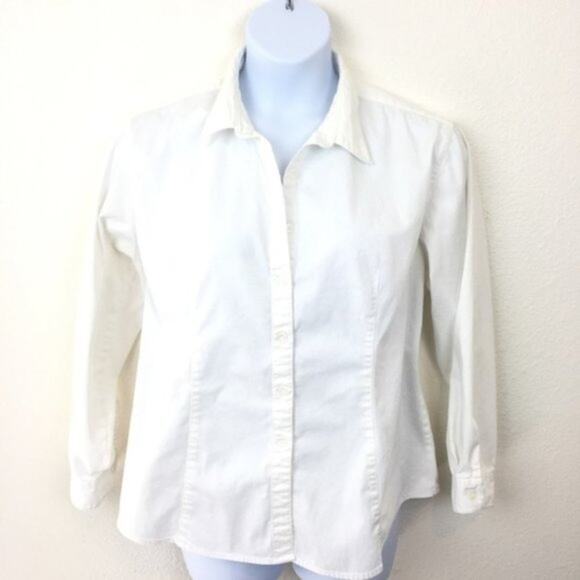 Vintage Tops - Cabela's Shirt Size 18 Vintage Crisp White Cotton/Spandex Fitted Classic Dot